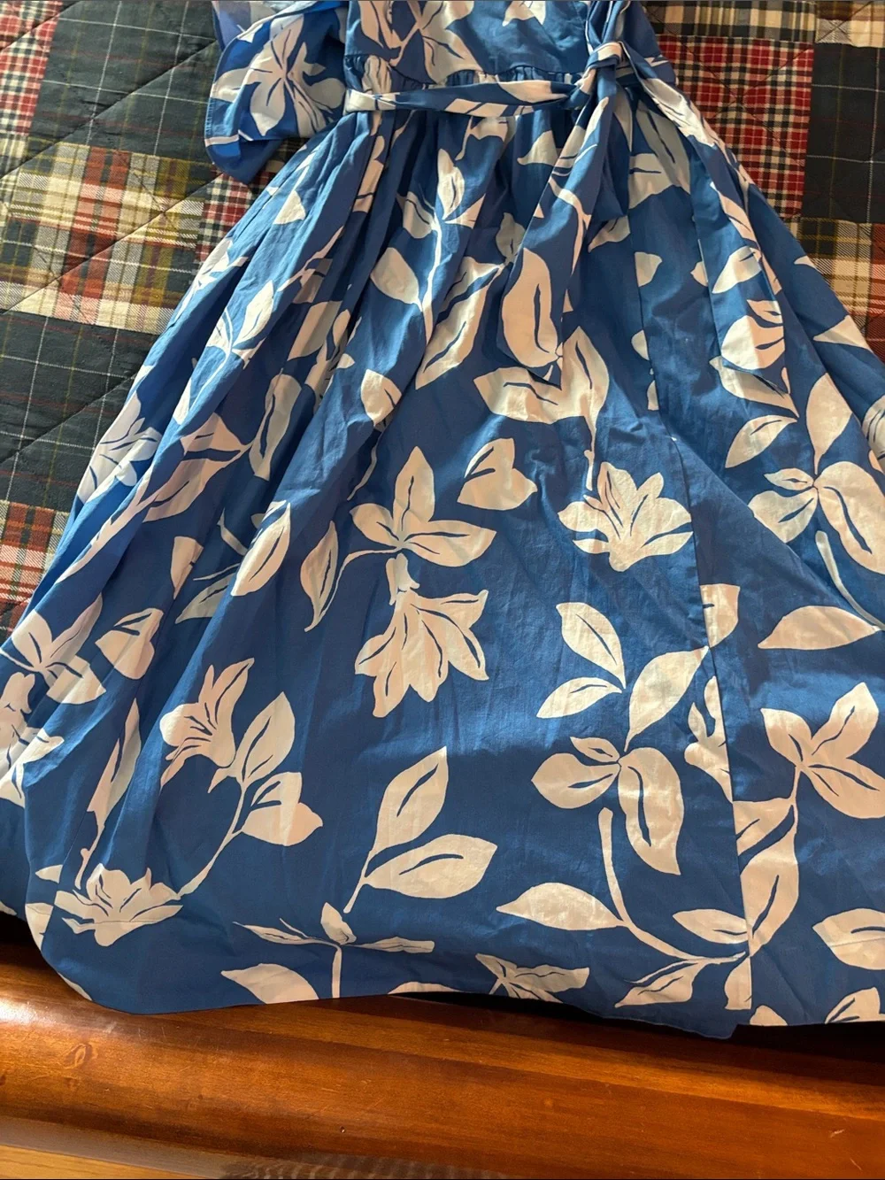 J. Crew One-Shoulder Blue and White Floral Midi Dress